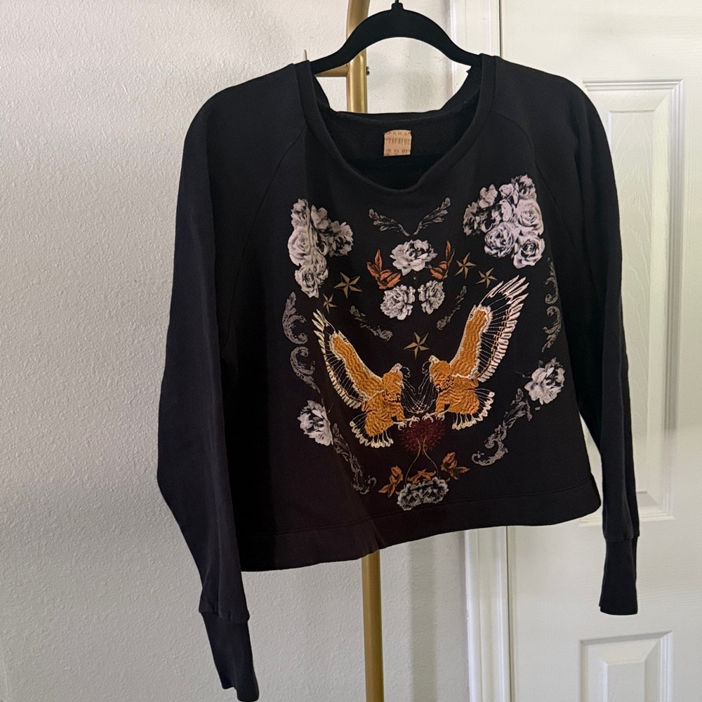 This is a black Zara TRF embroidered eagle sweatshirt. - Picture 3 of 5